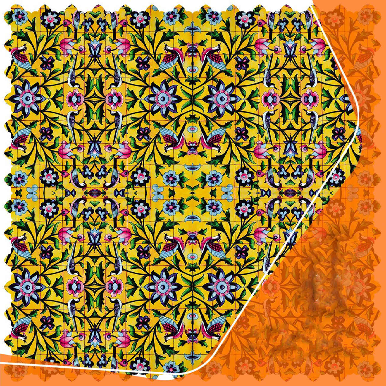 Klassische Samt-Tischdecke mit goldgelben Blüten