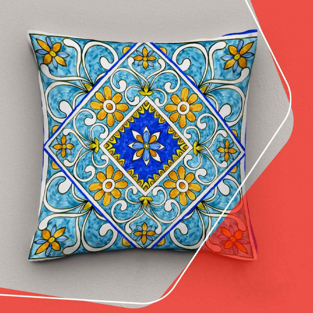 Dekorative Kissenbezüge mit blauem Majolica-Design (2er Set)