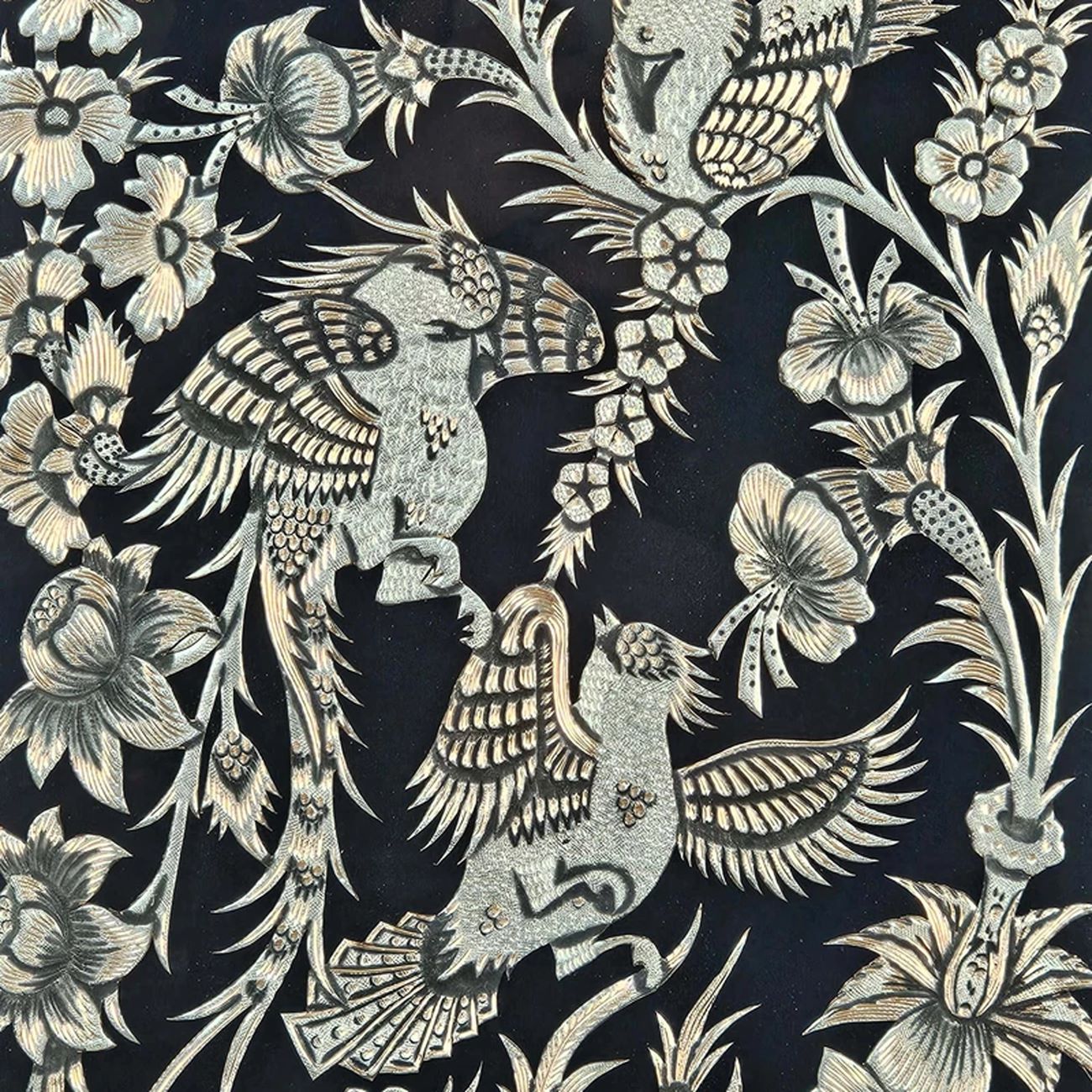 Gravierter Messing-Wandrahmen – Vögel-und-Blüten-Design