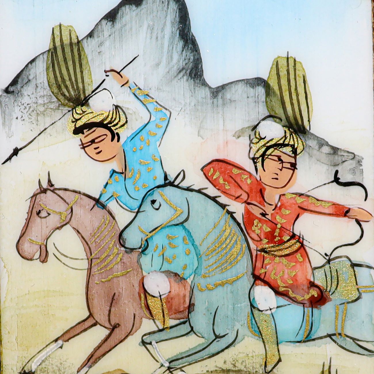 Graviertes Messingpaneel mit Vogel- und Blumenmotiv in Khatamkari-Rahmen