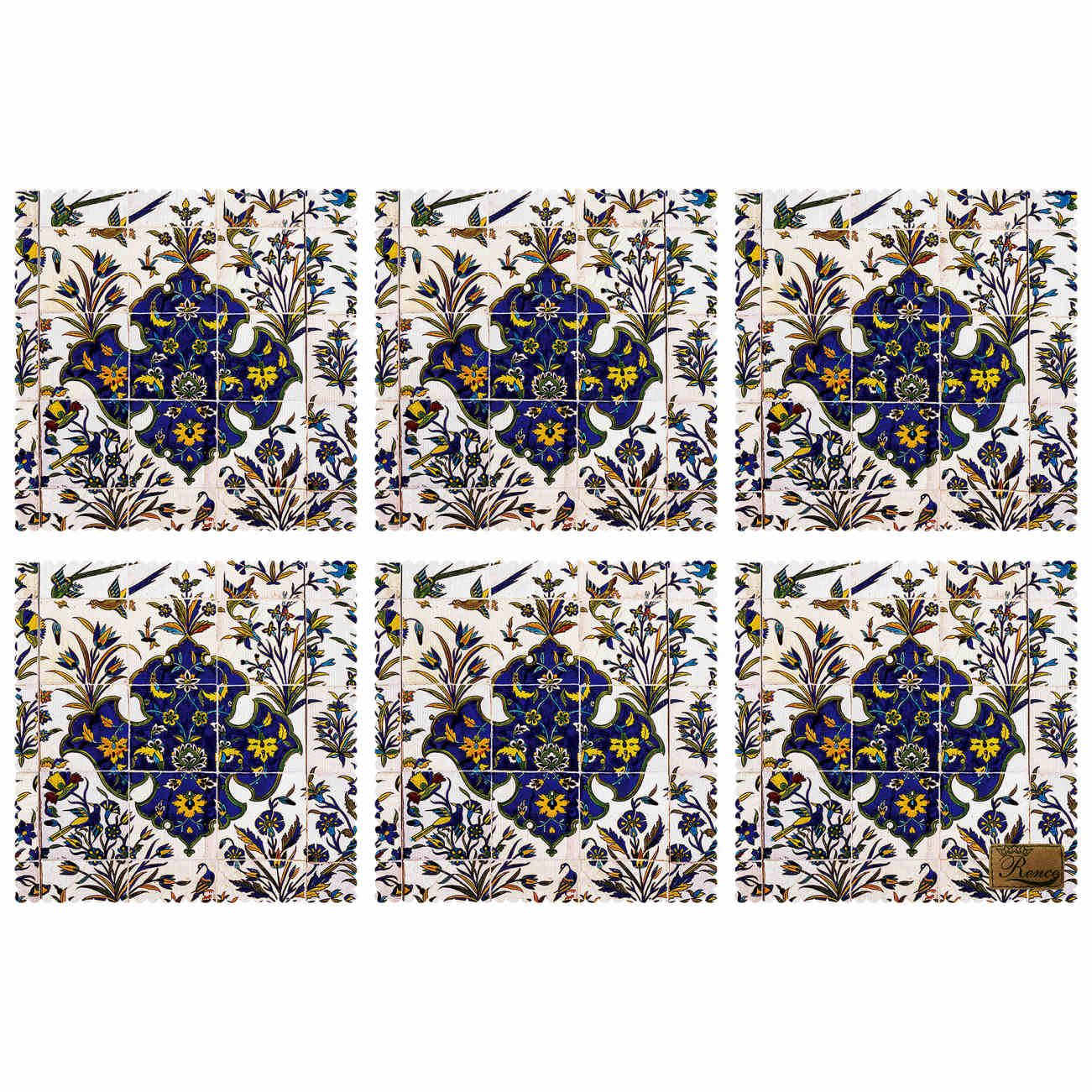 Geometrisches & naturinspiriertes Tischset – Vogel- und Blumenmuster (Set mit 6)