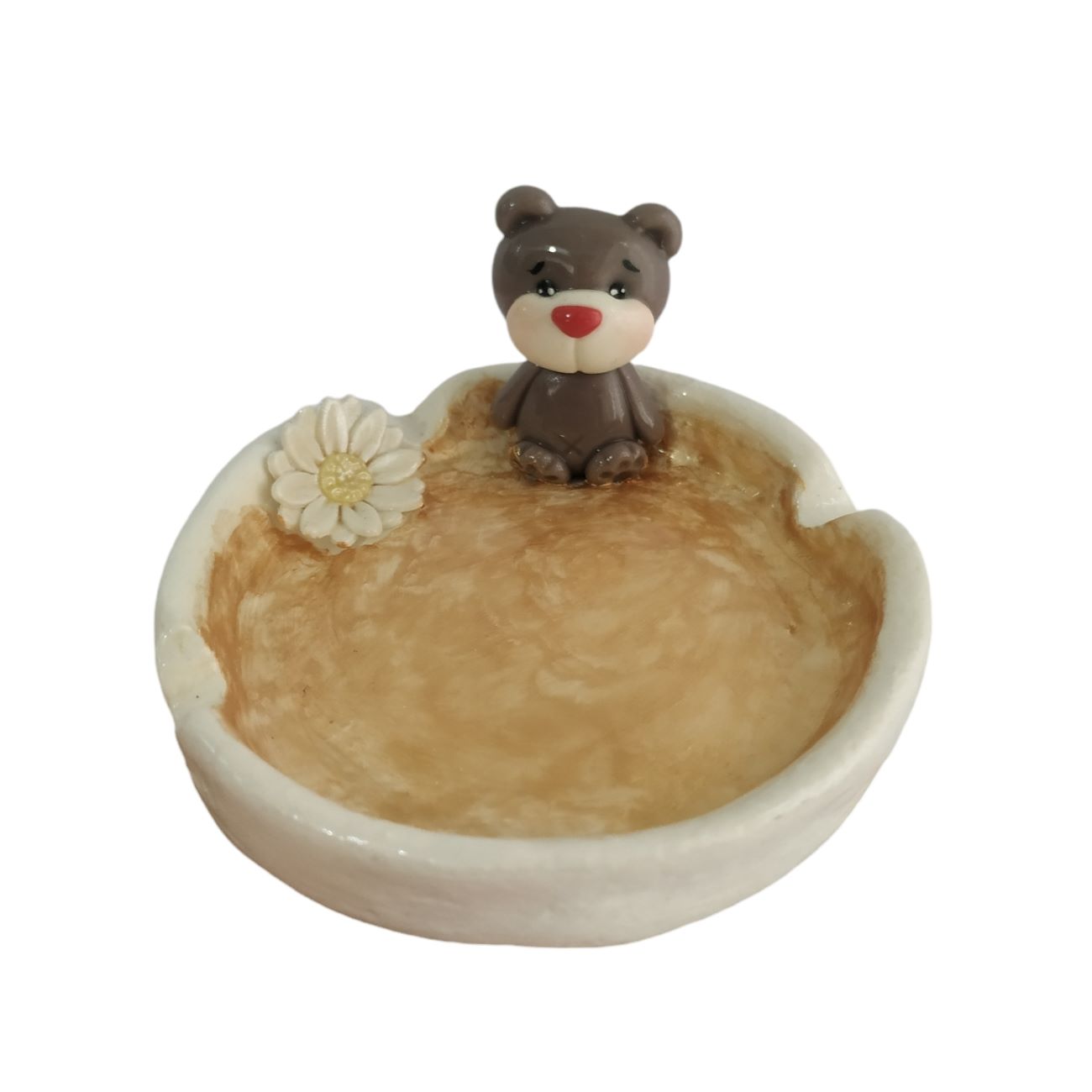 Handgefertigter Premium-Keramik-Aschenbecher – Bären- & Blumen-Design