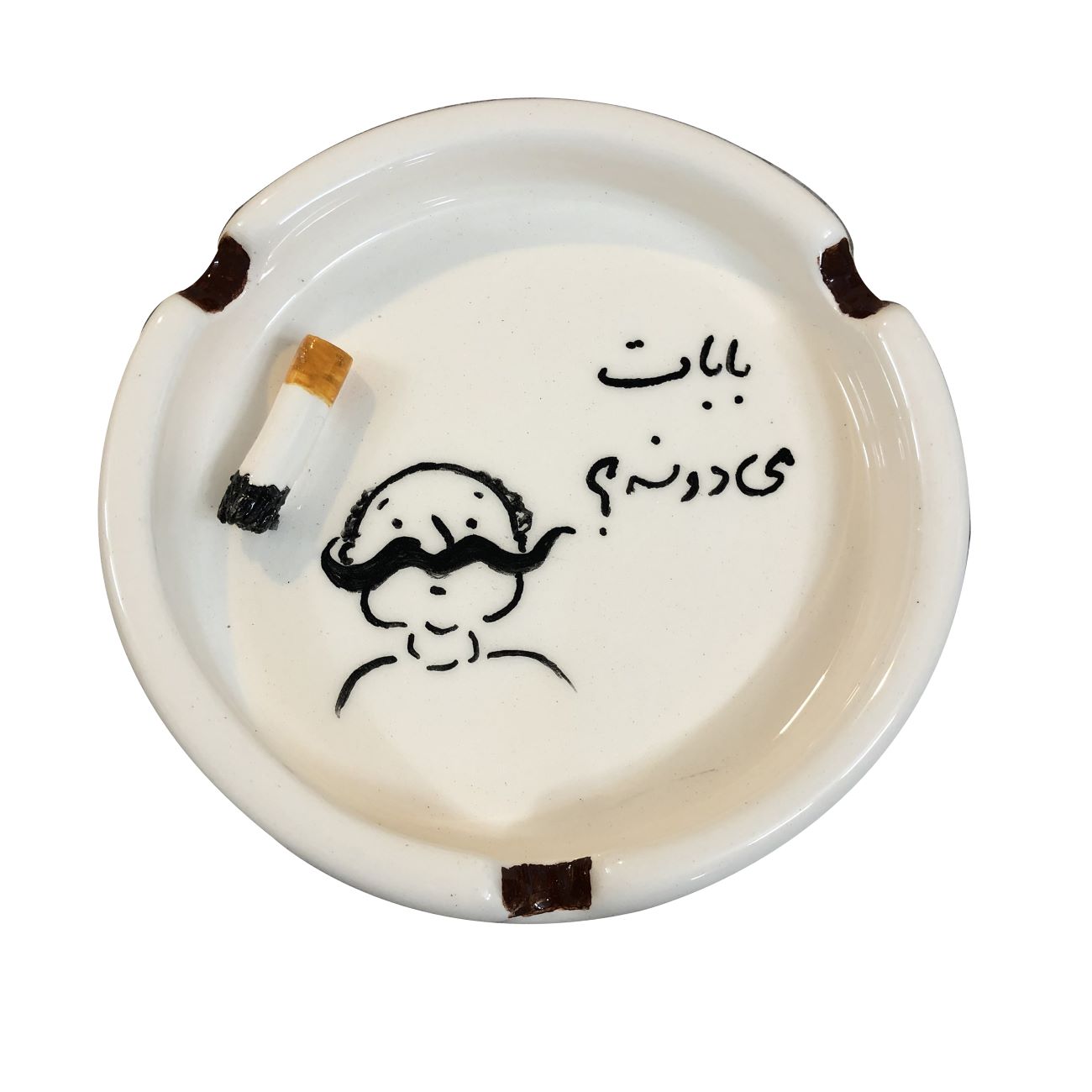 Handgefertigter Keramik-Aschenbecher mit lustigem Kalligrafie-Design