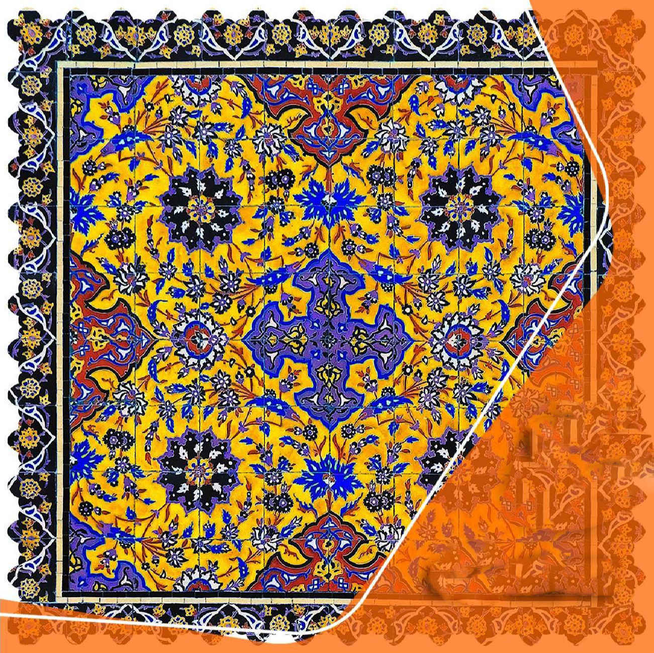 Luxuriöse Samt-Tischdecke mit Blumenmuster in warmen Gelbtönen