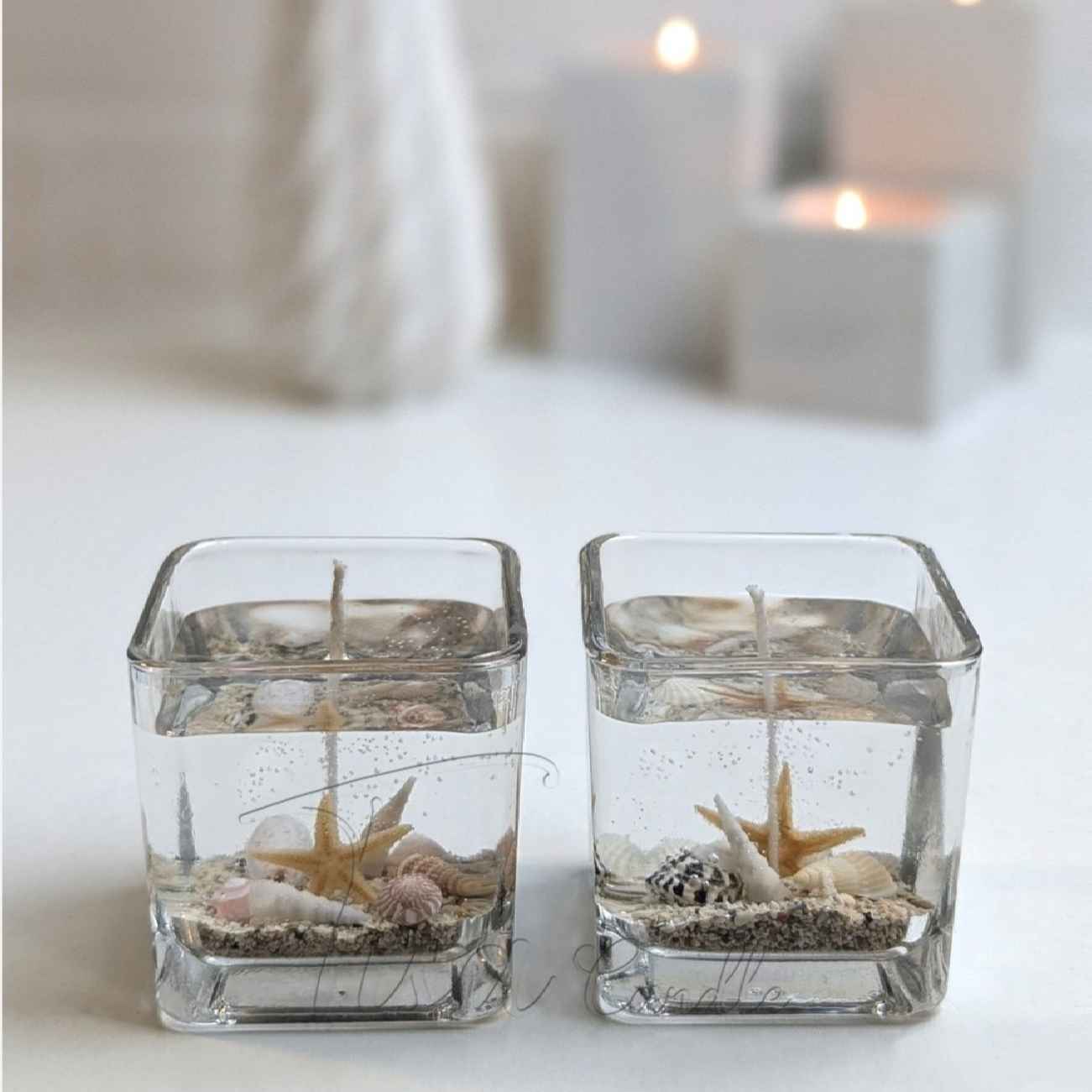 Ozean-Gelparaffin-Glaskerze – Handgefertigtes Design