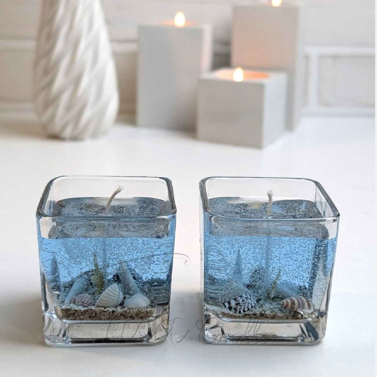Ozean-Gelparaffin-Glaskerze – Handgefertigtes Design