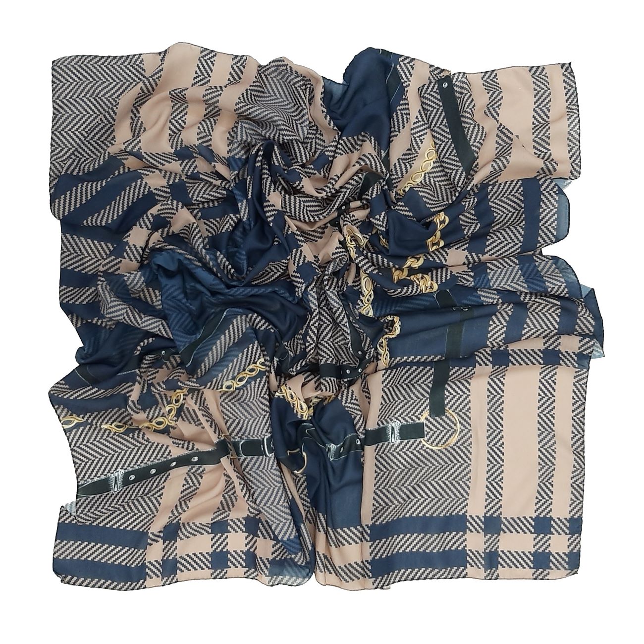 Umhängetasche mit Kettenträger und passendem Schal – Schick und elegant