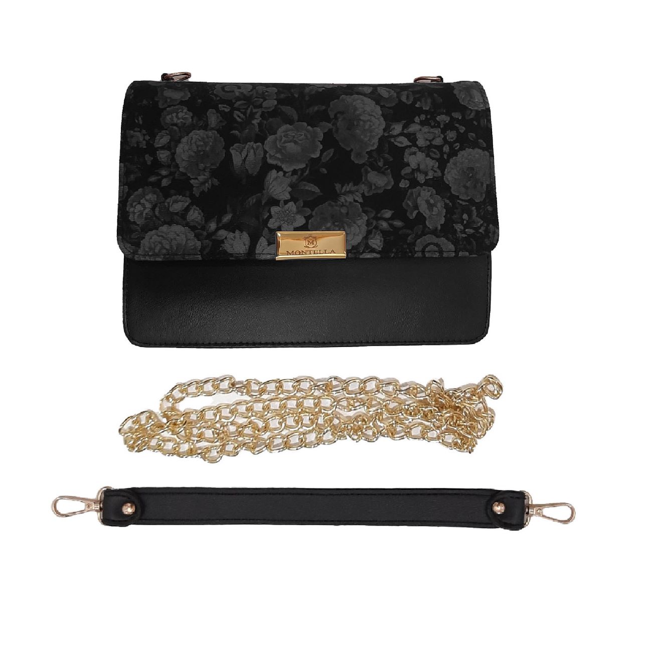 Stilvolle Umhängetasche mit Kette & gemustertem Schal-Set