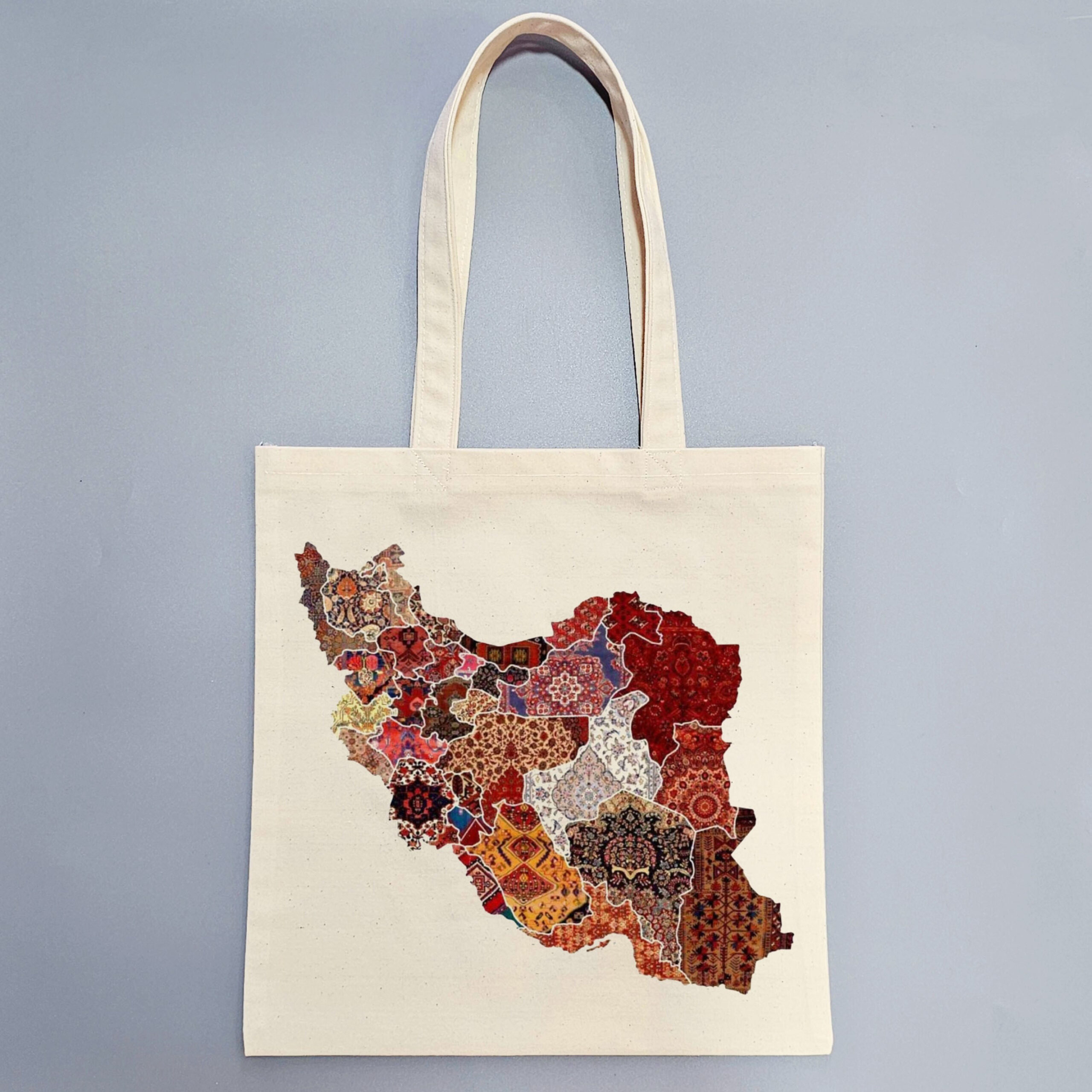 Wiederverwendbare Tote Bag – Beige Leinwand mit Iran-Karten-Design