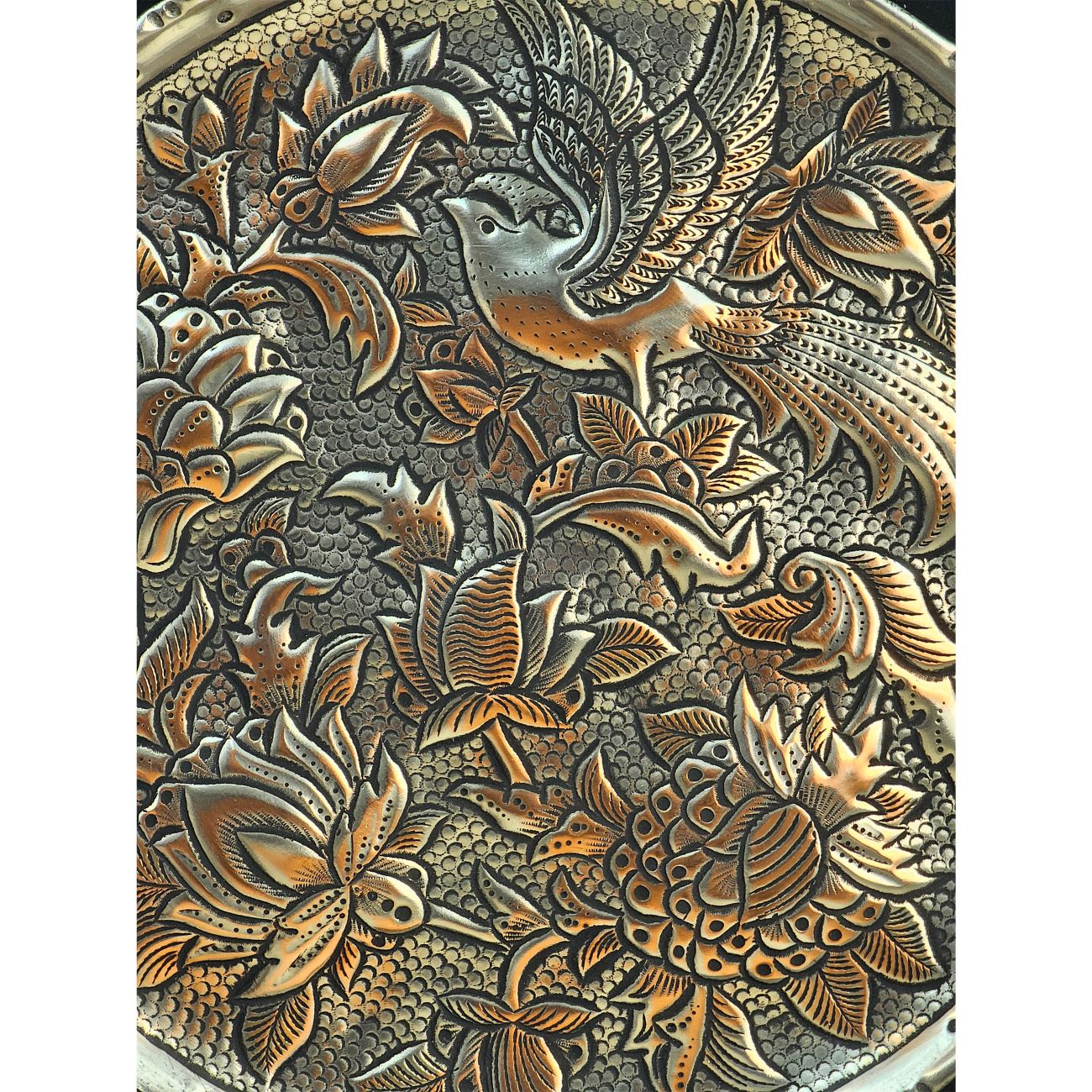 Gravierter Messing-Wandrahmen – Vogel- & Blumenharmonie