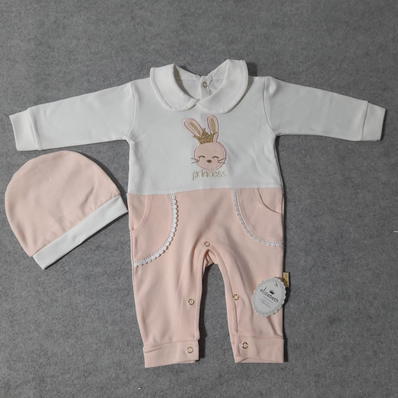 Baby Langarm-Strampler mit Hasen-Prinzessin-Muster