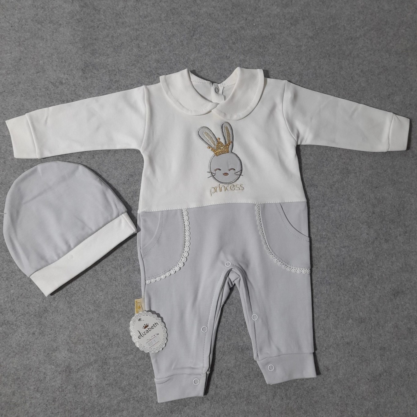 Baby Langarm-Strampler mit Hasen-Prinzessin-Muster