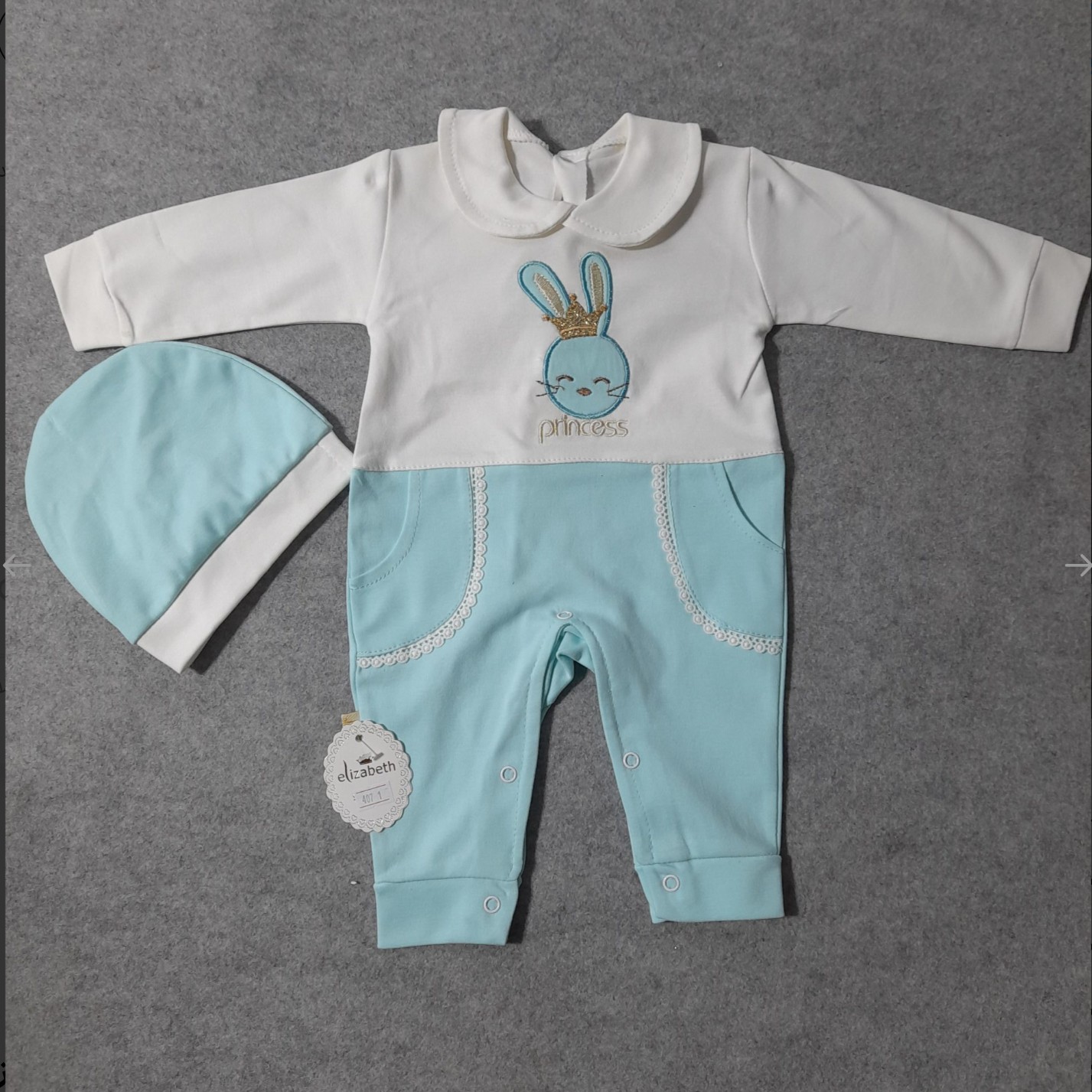 Baby Langarm-Strampler mit Hasen-Prinzessin-Muster