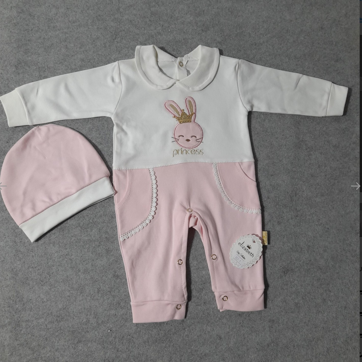 Baby Langarm-Strampler mit Hasen-Prinzessin-Muster