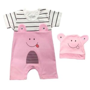 Baby Kurzarm-Strampler und Hut-Set mit gestreiftem Muster