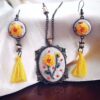 Bohemian-inspiriertes besticktes Ring-, Ohrring- und Halsketten-Set