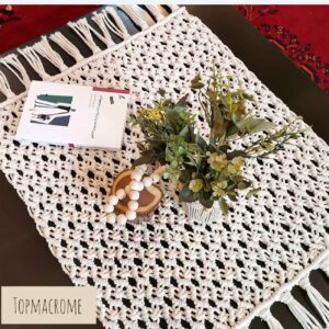 Makramee-Tischläufer – Diamond Delight, handgewebte Baumwolle