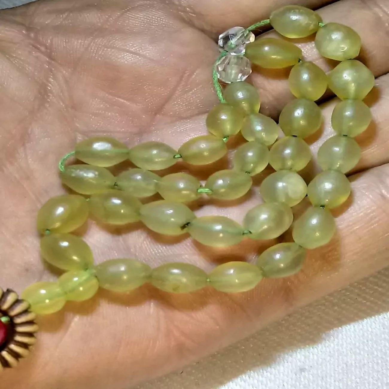 Original afghanische Shamqosod-Gebetsperlen, 33 Perlen, transparent, selten.