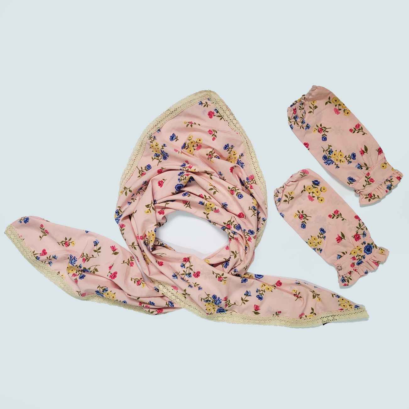 Damenschal – Schal mit Armabdeckung, floral plissiert mit eingefassten Kanten