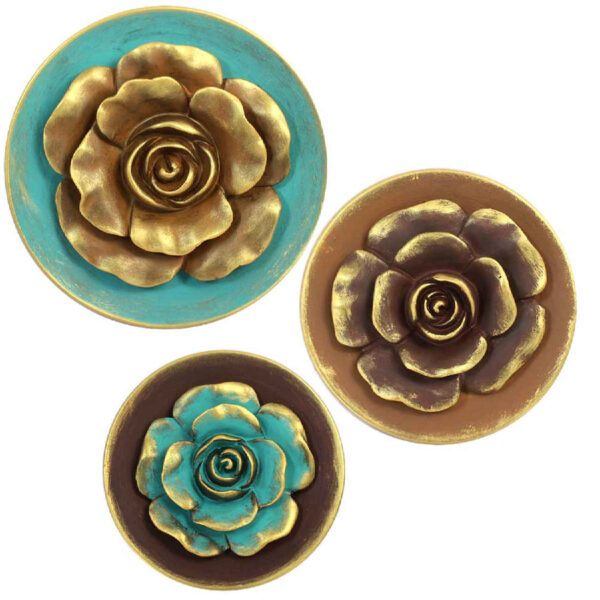 Decorative Pottery Plate with Flower Design Set of 3 Perfect for Living Room (4)