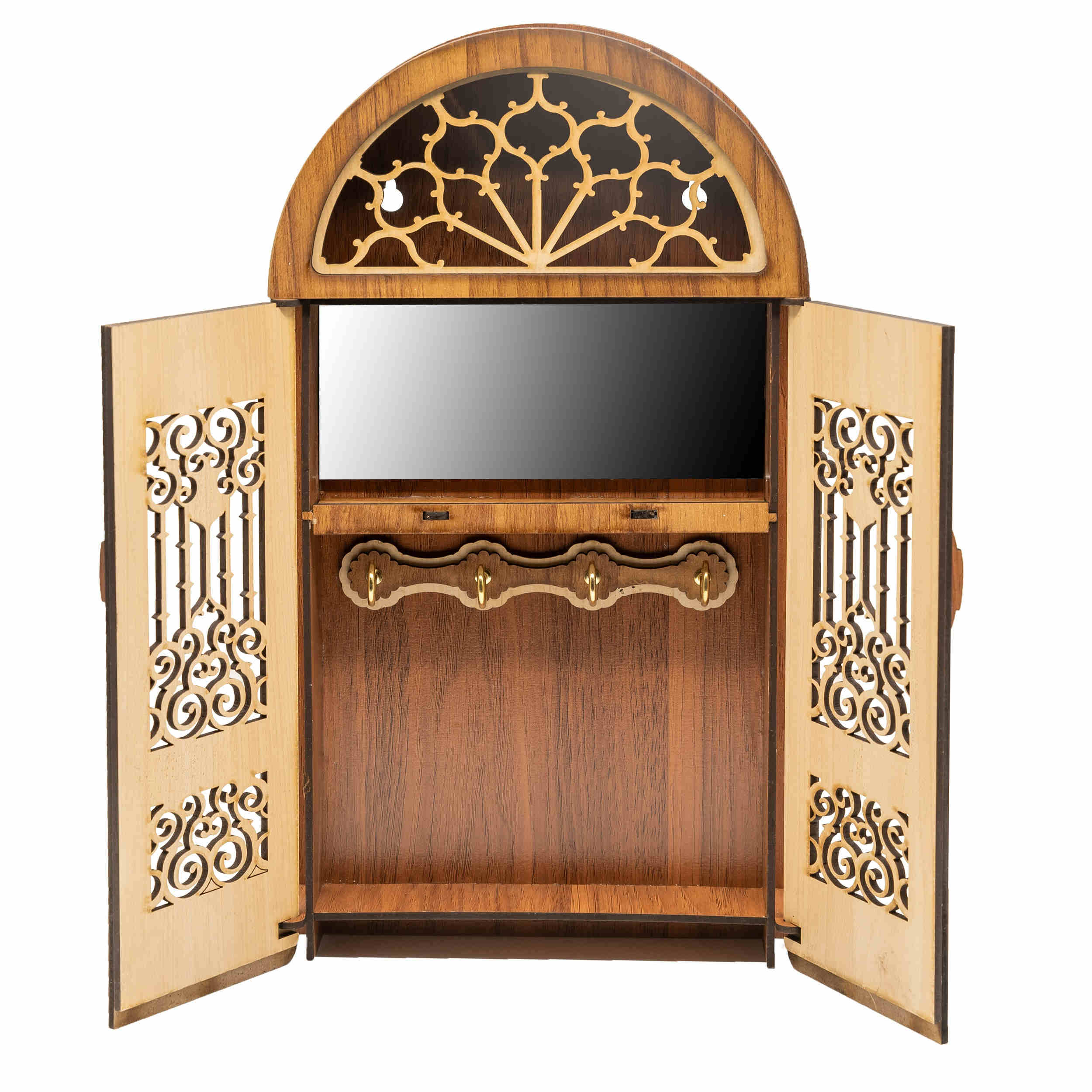 Patiko Schlüsselhalter – Traditionelles Fensterdesign mit Spiegel, Regal und 4 Haken
