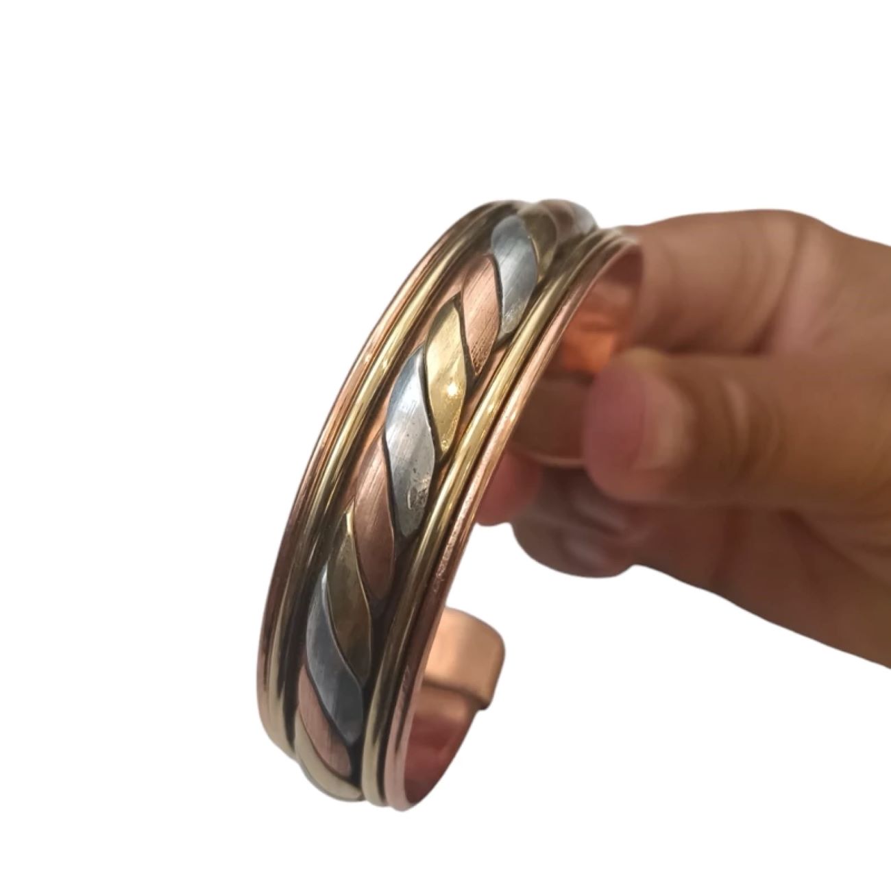 Breites Kupferarmband mit Silber- und Goldgeflecht in erstklassiger Qualität