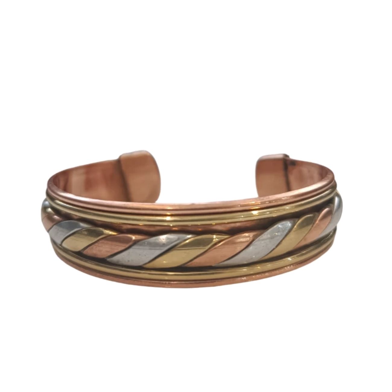 Breites Kupferarmband mit Silber- und Goldgeflecht, Premium-Qualität
