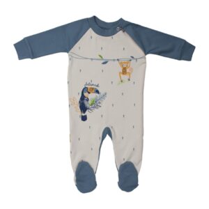 Baby-Strampler mit angenähten Füßen (Sockendesign) mit Tiermuster