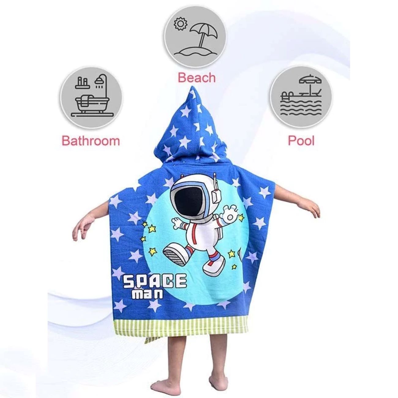 Hellblaue Baby-Badewickel mit Kapuze und Astronauten-Motiv – Weich und bequem