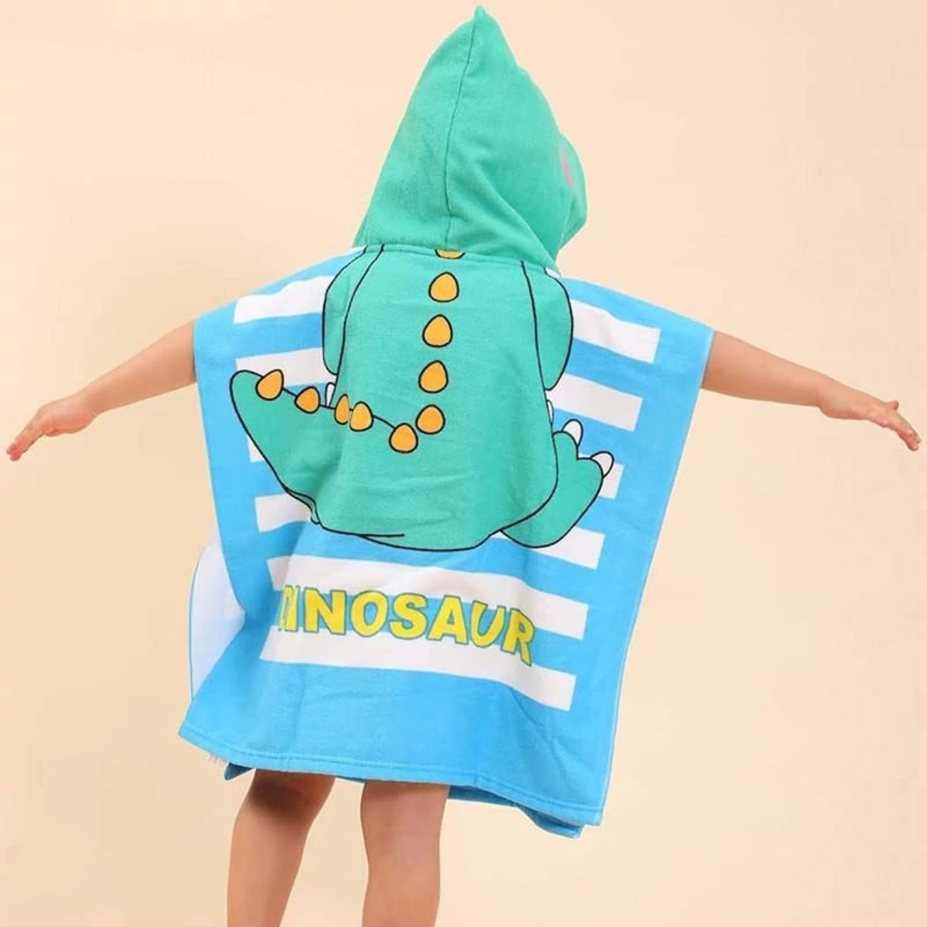 Blauer Kinder-Badeponcho mit Dinosaurier-Motiv