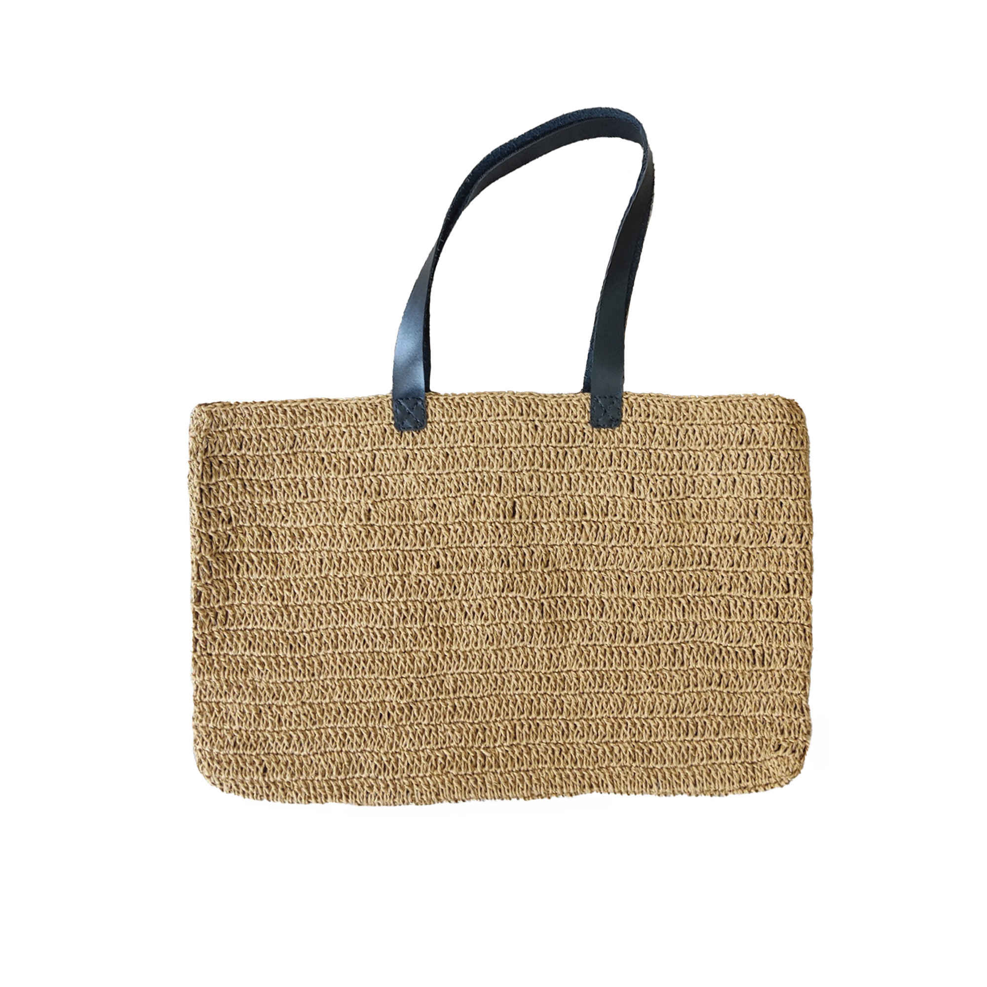 Boho gehäkelte Raffia-Tasche mit Kunstlederriemen – Ungefüttert und leicht