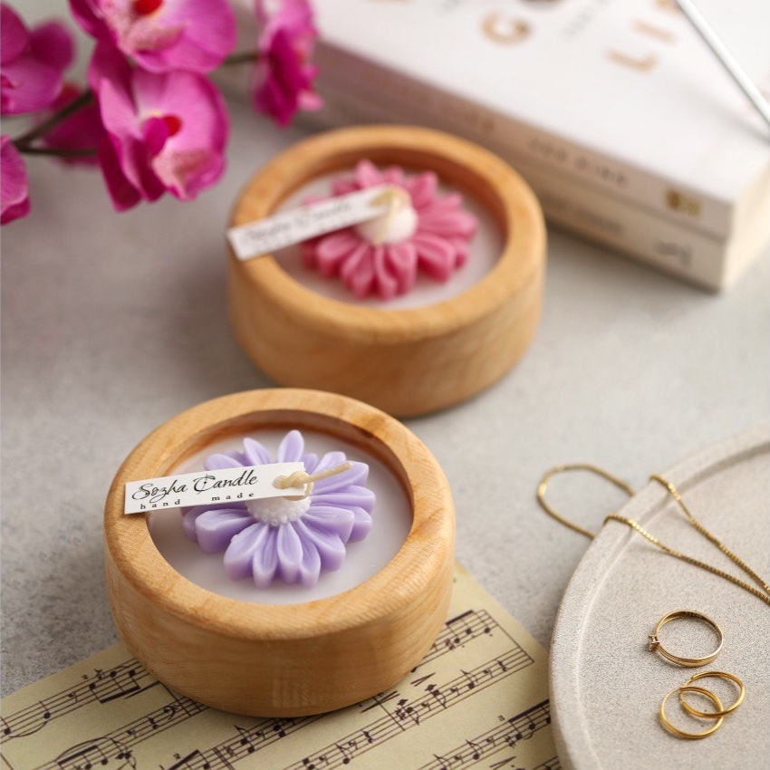 Kamille Holzglas-Kerze – Saubere Verbrennung, langlebig & stilvoll