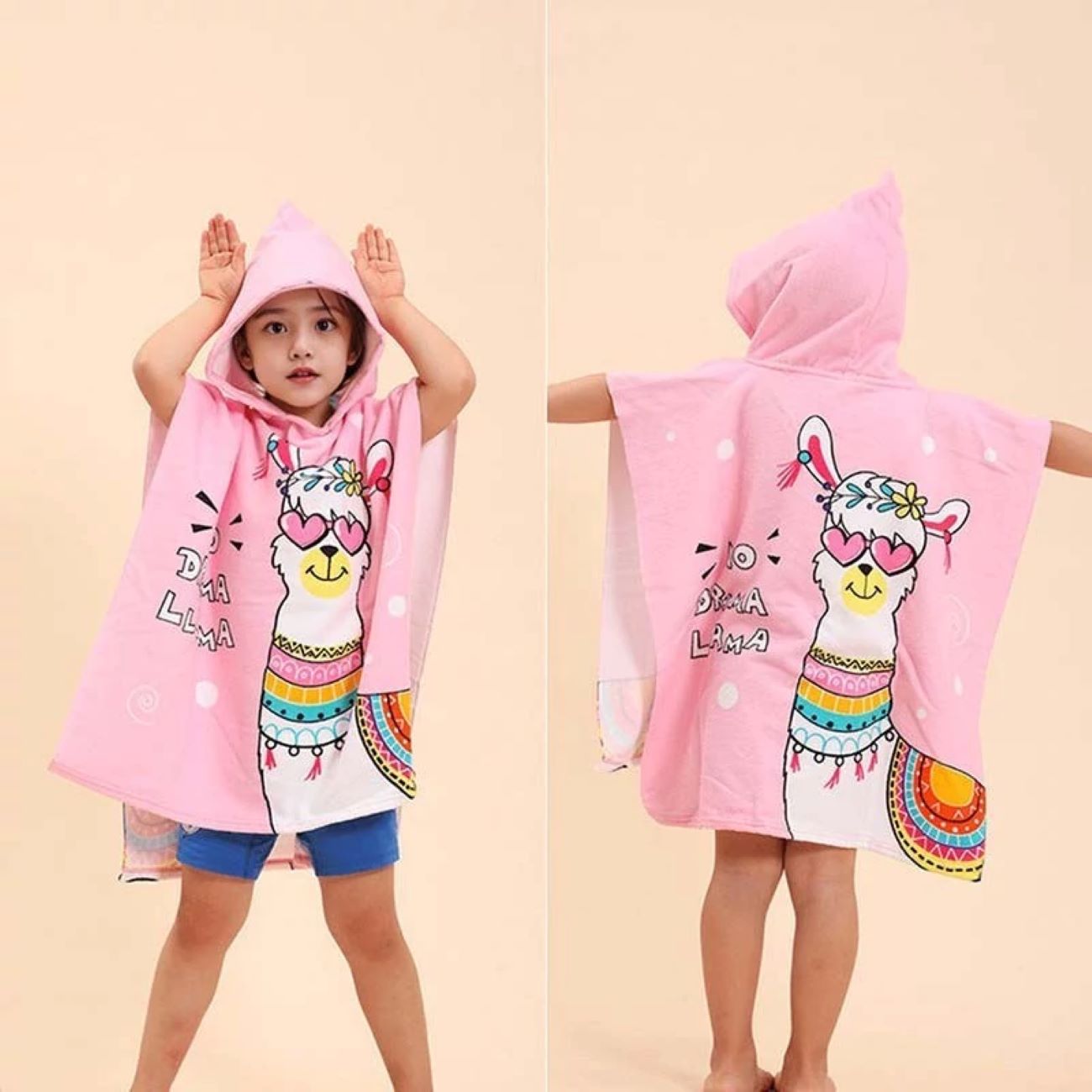 Rosa Kinder-Badeponcho mit Kapuze – Perfekt für Bad und Schwimmbad