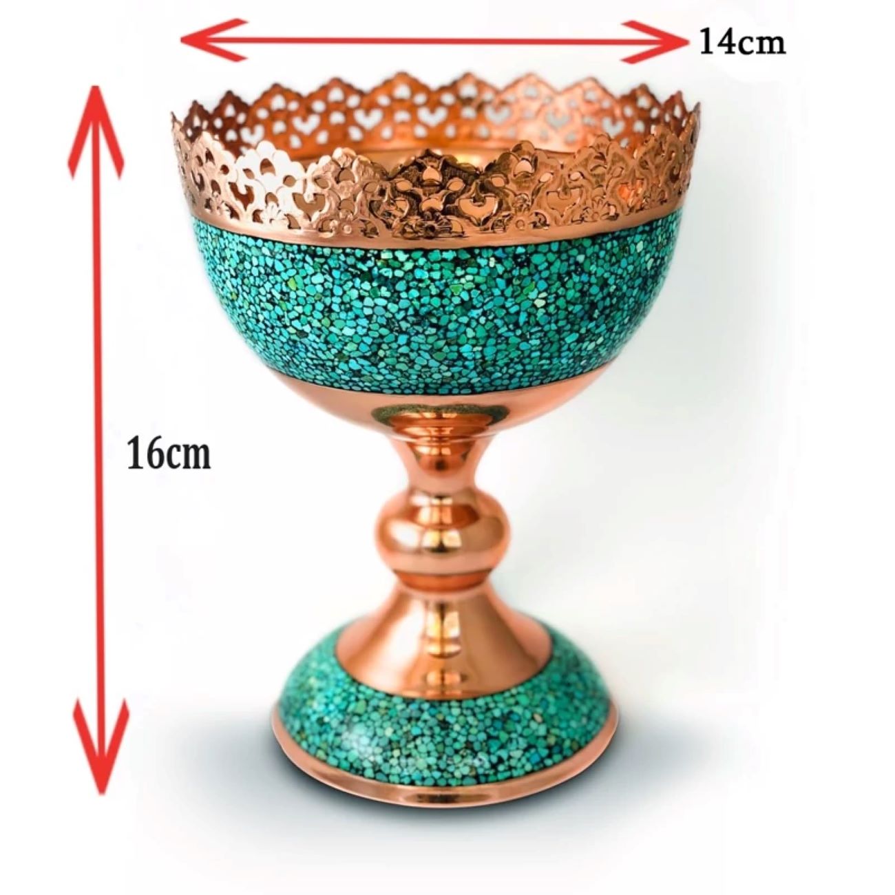 Kupferschale für Nüsse, 16 cm, mit eingelegtem Türkis aus Neyshabur