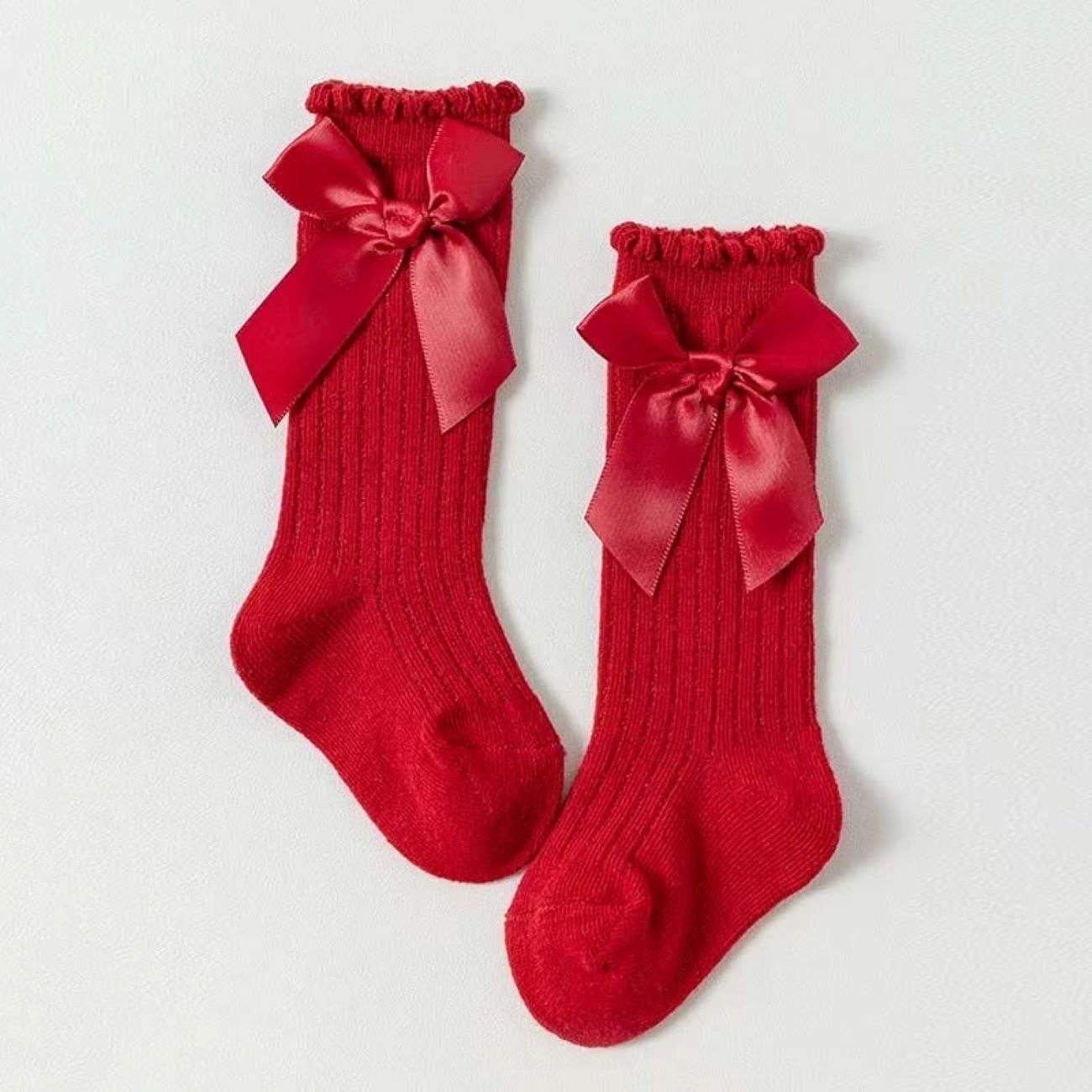 Lange Kleid Socken für Mädchen mit Schleife - Premium-Qualität aus roter Baumwolle