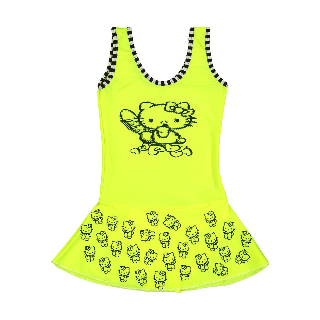 Mädchen-Badeanzug mit Rockdesign – Hello Kitty-Muster mit Badekappe