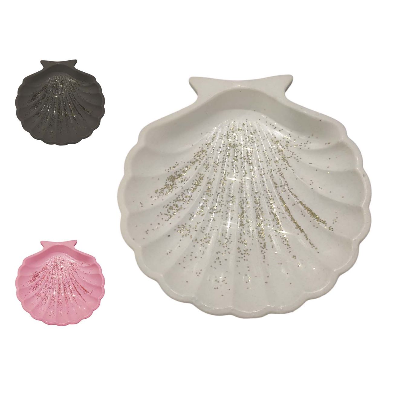 Handgefertigte Schmuckschalen in Muschelform mit Glitzereffekt – 3-teiliges Set