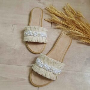 Handgefertigte Makramee-Hausschuhe – Boho-Stil, geeignet für den Innenbereich mit Perlendekor