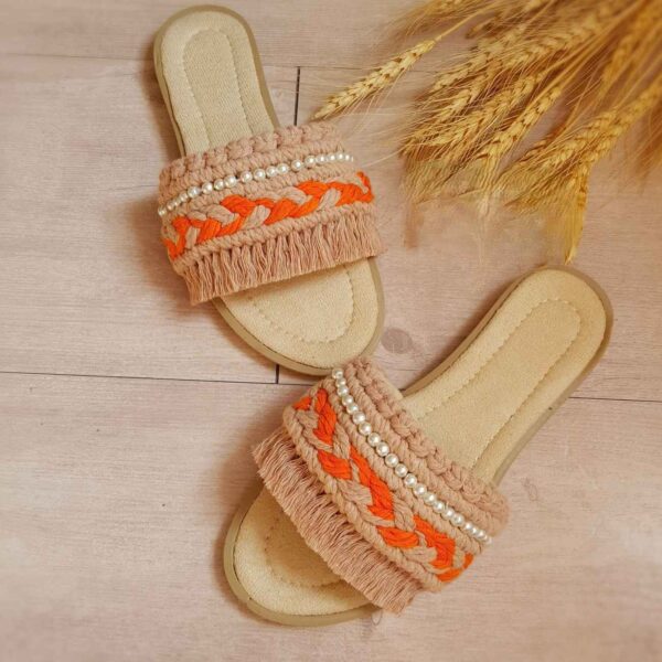 Macrame-Indoor-Slipper-Perfect-for-Housewarming-with-Pearl-Dseign-in-Orange-1