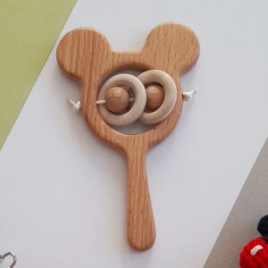 Mickey-Mouse Baby Rassel – Holz-Beißspielzeug für Neugeborene & Kleinkinder