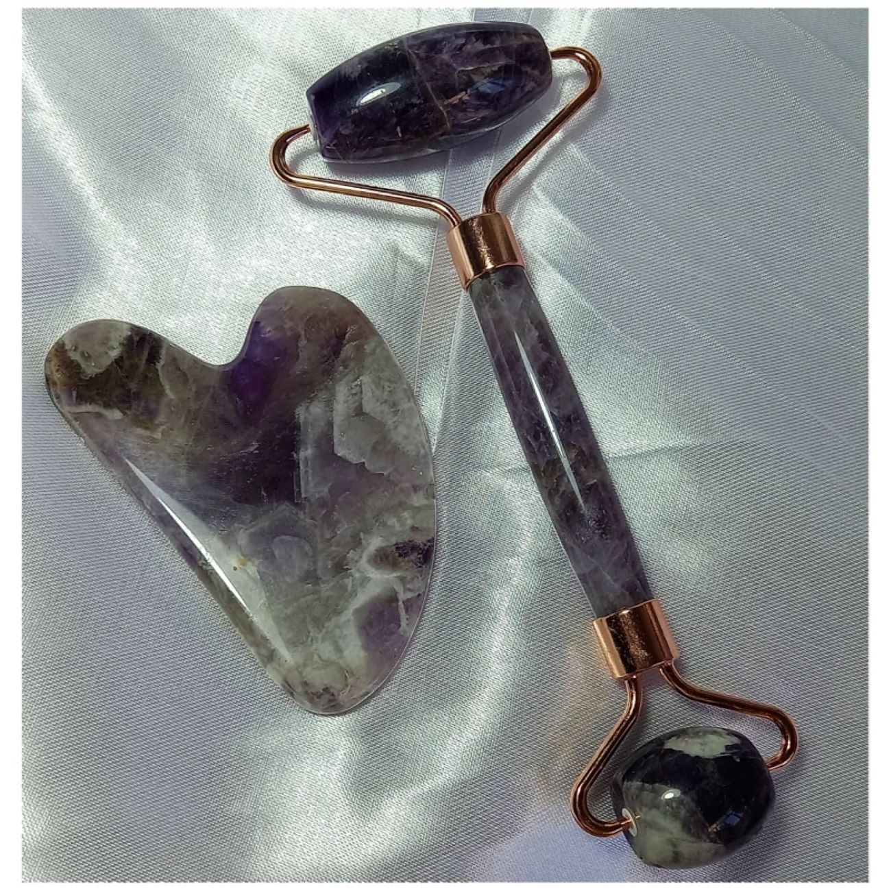 Natürlicher Amethyst-Gesichtsroller mit Gua Sha Set