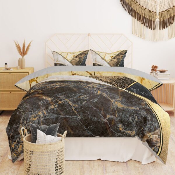 Hochwertige Doppelbett-Bettwäsche im eleganten Marmor-Design – 6-teiliges Ensemble