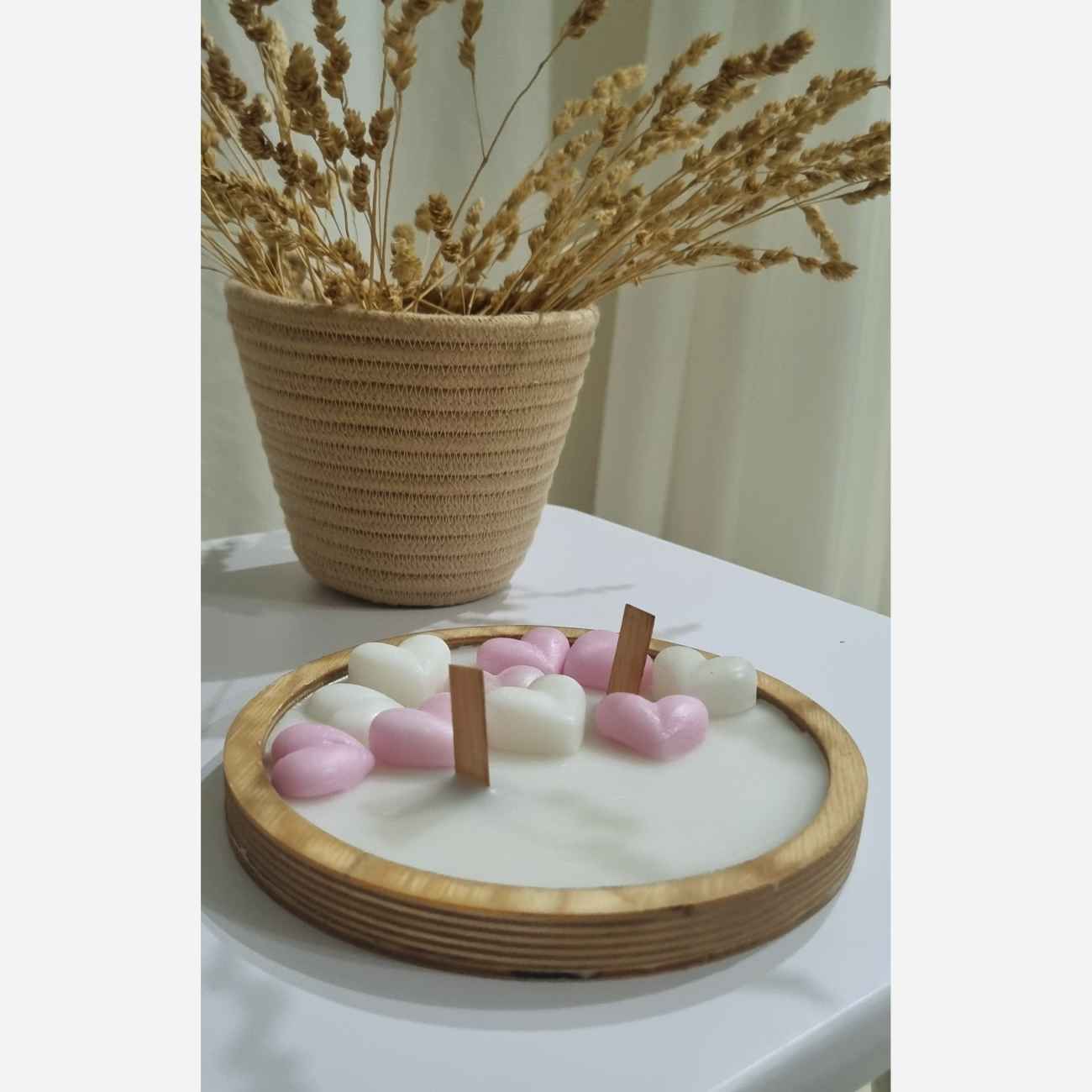 Stilvolle Holzkerze im Glas – Perfekt als Geschenk & Wohnkultur mit Herz-Design