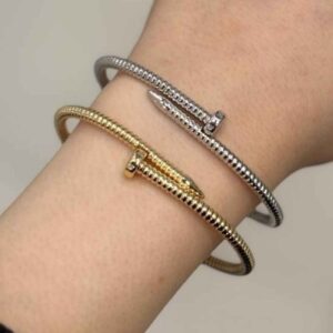 Damen-Schraubdesign-Manschettenarmband, versilbert – Anlaufgeschützt