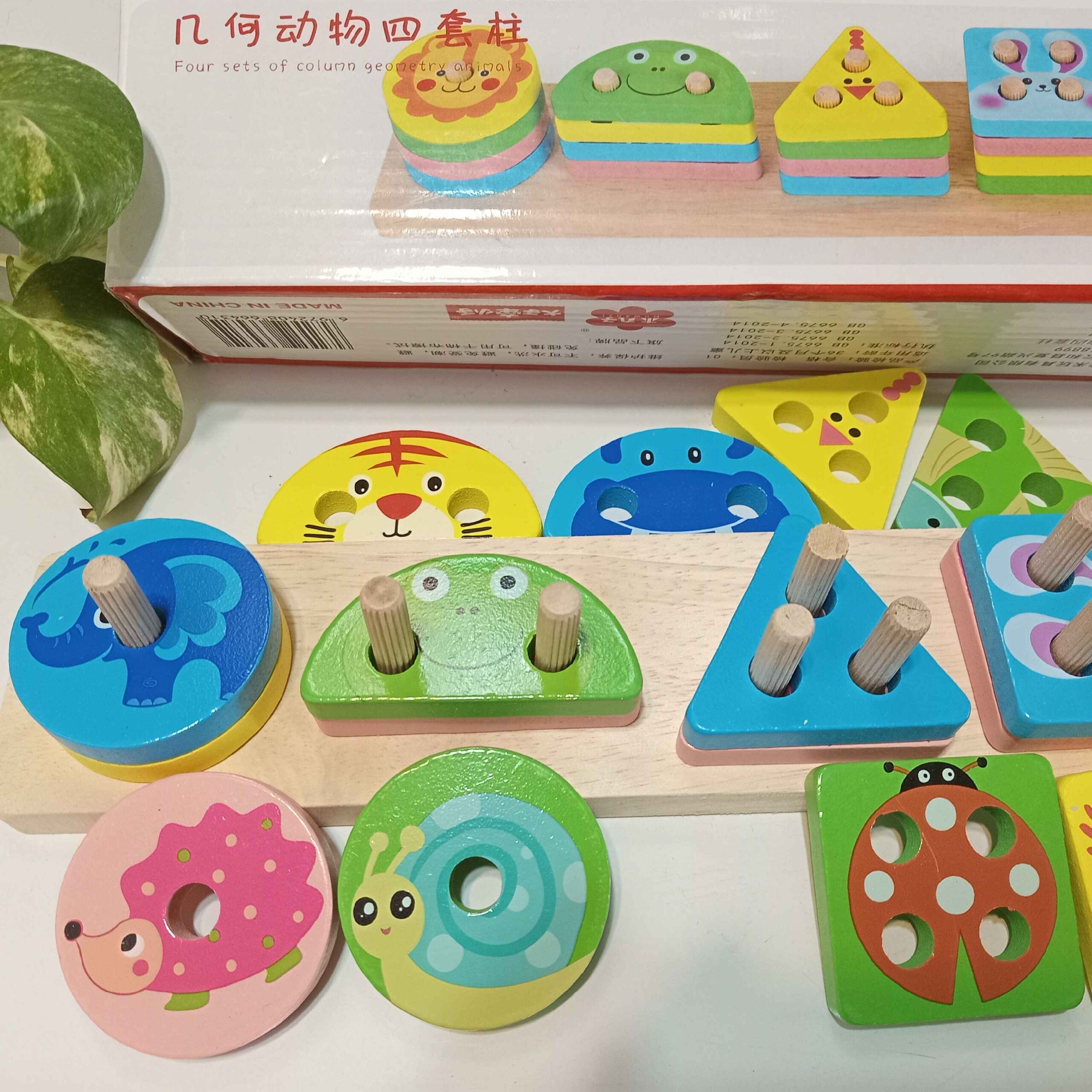 Holz Montessori 5-Säulen Formen-Sortier-Puzzle – Förderung der Feinmotorik