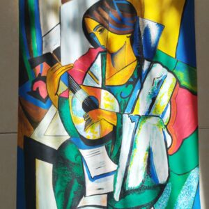 Abstraktes Gouache-Gemälde im kubistischen Stil – Wandstück, bereit als Geschenk