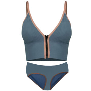 Athletisches Crop-Top und Höschen-Set – Mit Frontreißverschluss, gepolstert, Modell 4563 in Blau