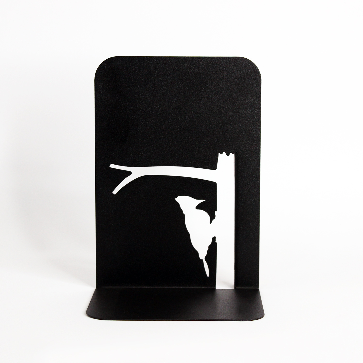 Schwarze Specht-Buchstütze – Geeignet für Regalflächen zu Hause und im Büro