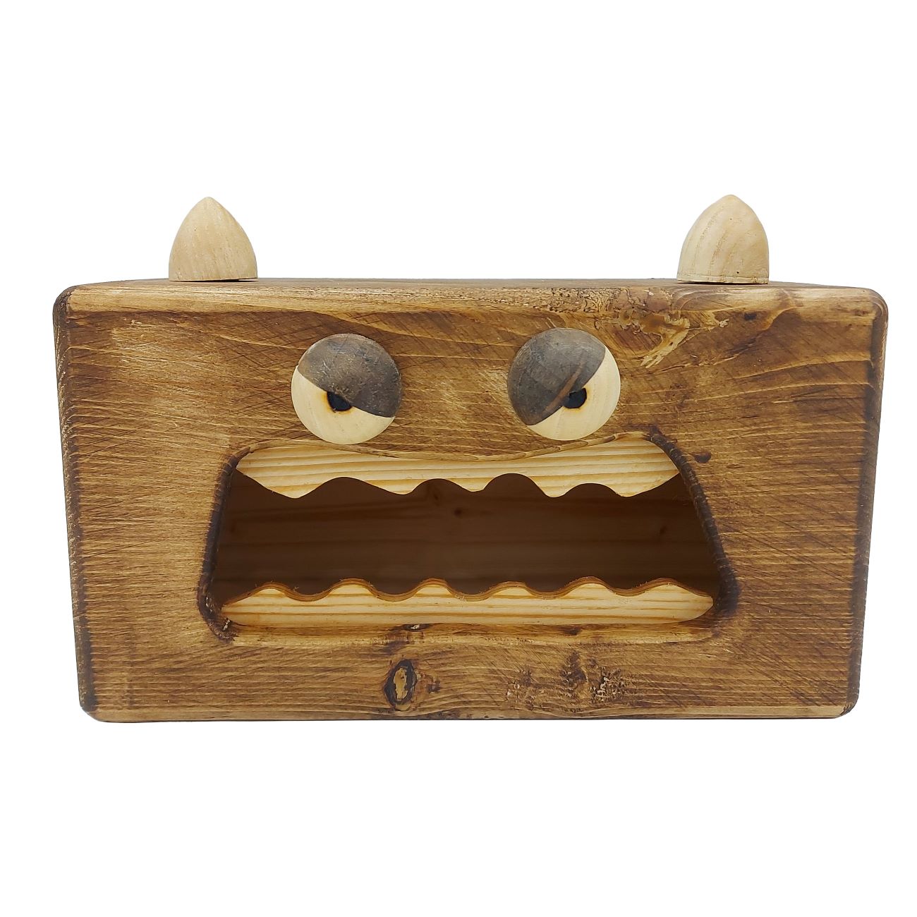 Fantasievolle Holz-Taschentuchabdeckung – Wütendes Monster-Design