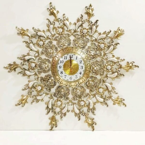 Large-Brass-Bronze-Wall-Clock-with-Round-Sunburst-Flame-Design